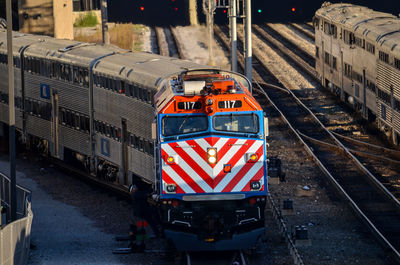 High angle view of train moving