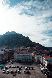 High angle view of buildings in city