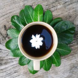 High angle view of coffee on table