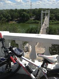 Boats in river with buildings in background