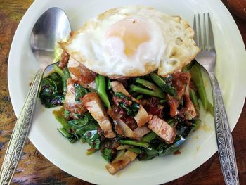 High angle view of breakfast served in plate