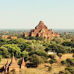 View of built structures against clear sky