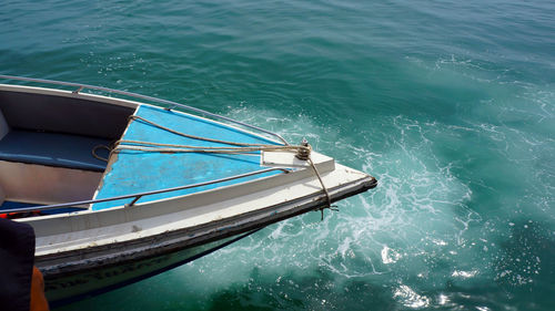High angle view of fishing boat in sea
