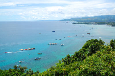 High angle view of boats in sea