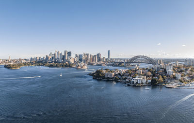 Wide angle panoramic aerial drone view of  sydney, australia with  kirribilli  in foreground.