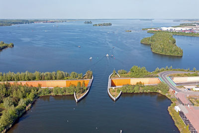 Aerial from the aquaduct in harderwijk at the veluwemeer in the netherlands