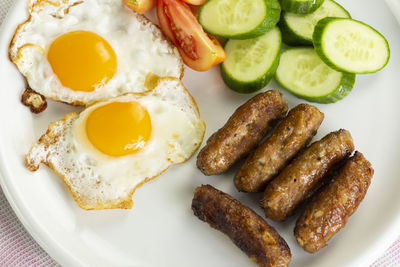 High angle view of breakfast served in plate