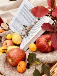 High angle view of fruits on table