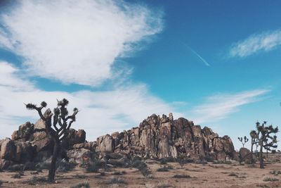 Rock formation on desert against sky in joshua tree national park