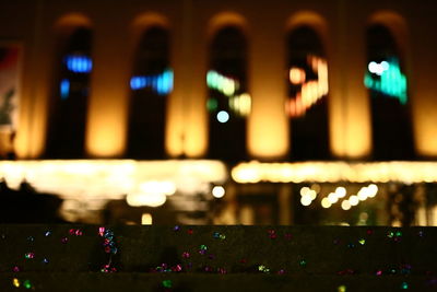 Defocused image of illuminated lights at night