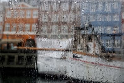 Full frame shot of wet glass window in rainy season