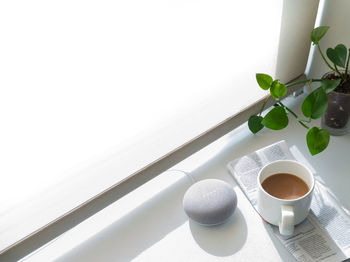 High angle view of coffee on table