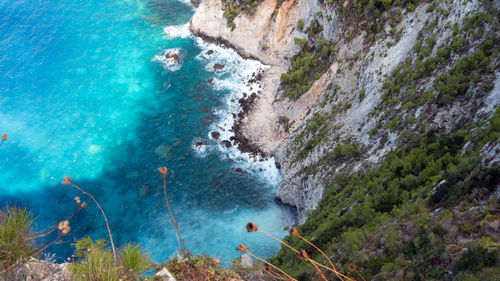 High angle view of rocks on beach