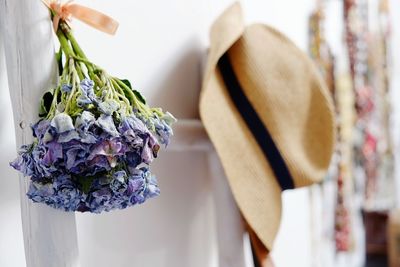 Close-up of purple flowering plant on table