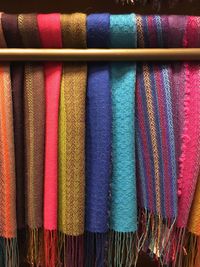 Full frame shot of colorful fabrics for sale in store