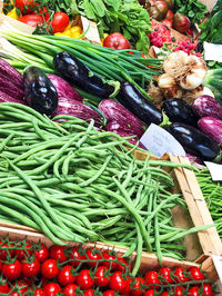 High angle view of vegetables for sale in market