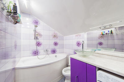 View of patterned wall in bathroom