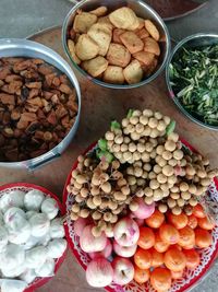 High angle view of vegetables for sale in market