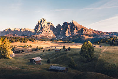 Panoramic view of landscape and mountains against sky