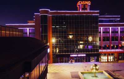 Illuminated building at night