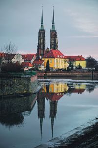 Reflection of chruch towers in wroclaw, poland