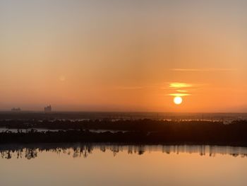 Scenic view of lake against sky during sunset