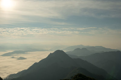 Scenic view of mountains against sky during sunset