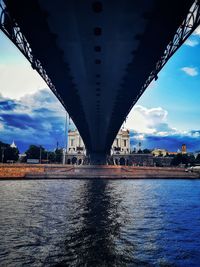 View of bridge over river against cloudy sky