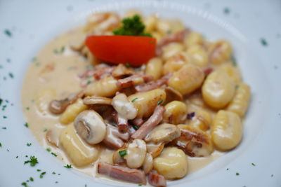 Close-up of pasta served in plate