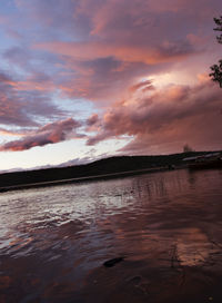 Scenic view of lake against sky during sunset