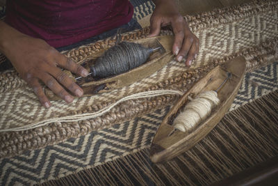 High angle view of woman working