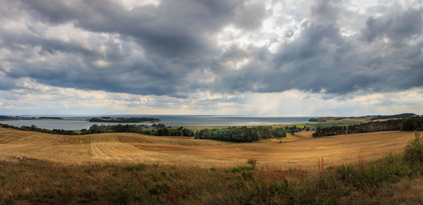 Scenic view of field against cloudy sky