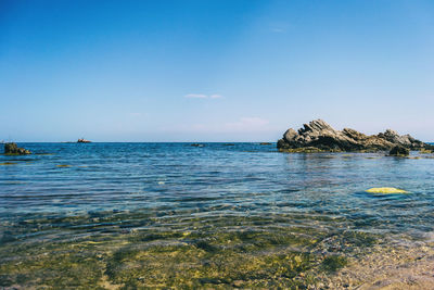 Scenic view of sea against blue sky