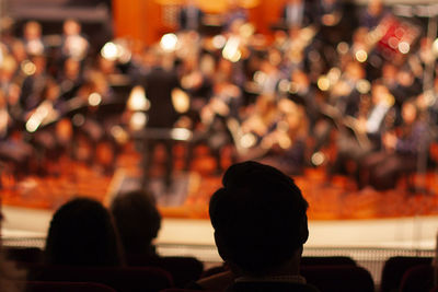 Rear view of people sitting at music concert