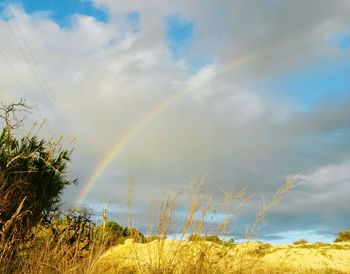Scenic view of rainbow against sky