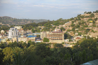 High angle view of townscape against sky