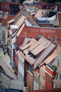 High angle view of residential buildings in city