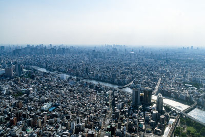 High angle view of city against sky