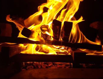 Close-up of fireplace at night