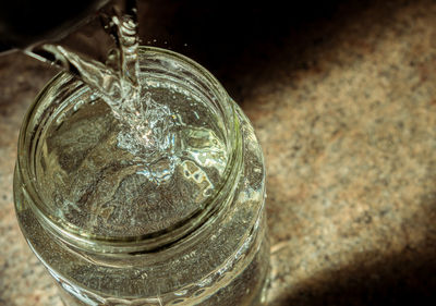 High angle view of glass on table