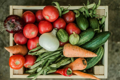 High angle view of vegetables on table