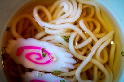 High angle view of pasta with vegetables