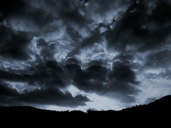 Low angle view of storm clouds at night