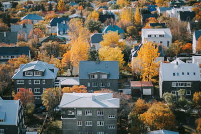 High angle view of buildings during autumn