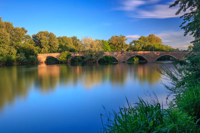 Scenic view of river by trees against sky