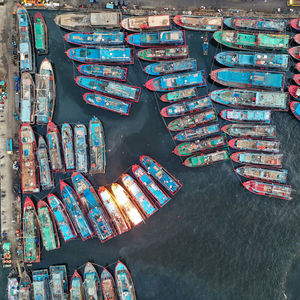 High angle view of ship in harbour