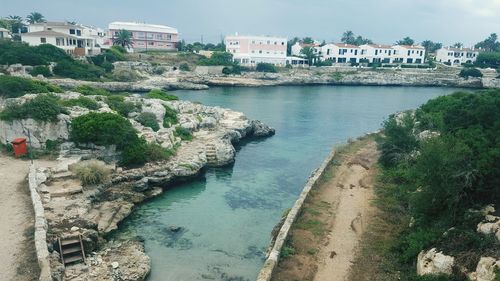 View of town by river