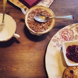 Close-up of food served on table