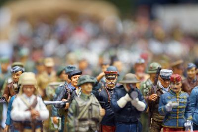 Close-up of army figurines on table