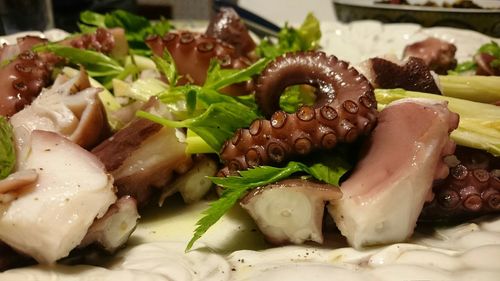 Close-up of served food in plate